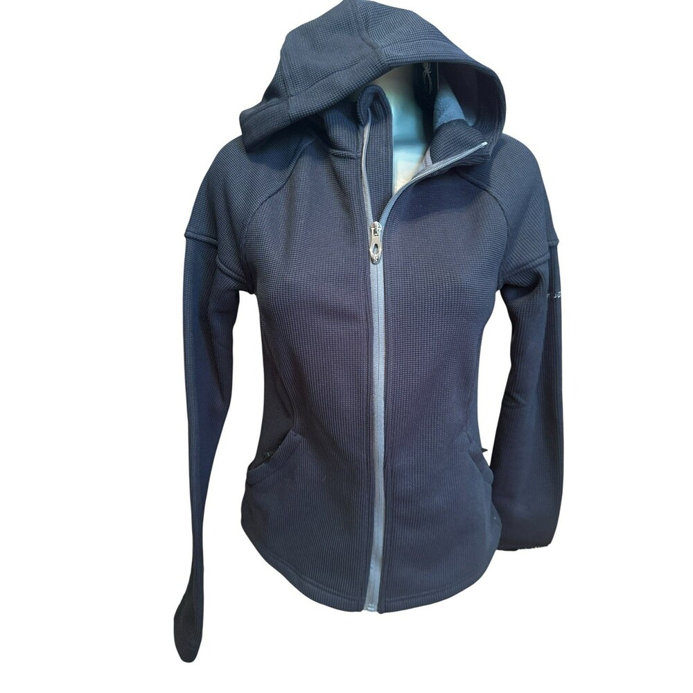Spyder Navy Hooded Fleece waffle Jacket Pockets Women's S Full Zip Brand NWT